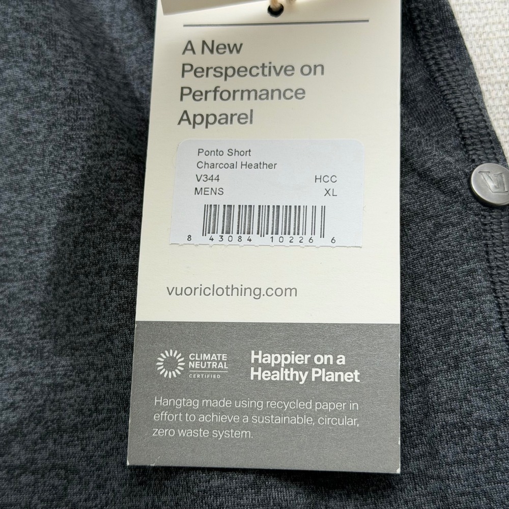 NWT Vuori Ponto Short Mens XL Charcoal Heather Athletic Lounge Performance 7.5" - Picture 2 of 12